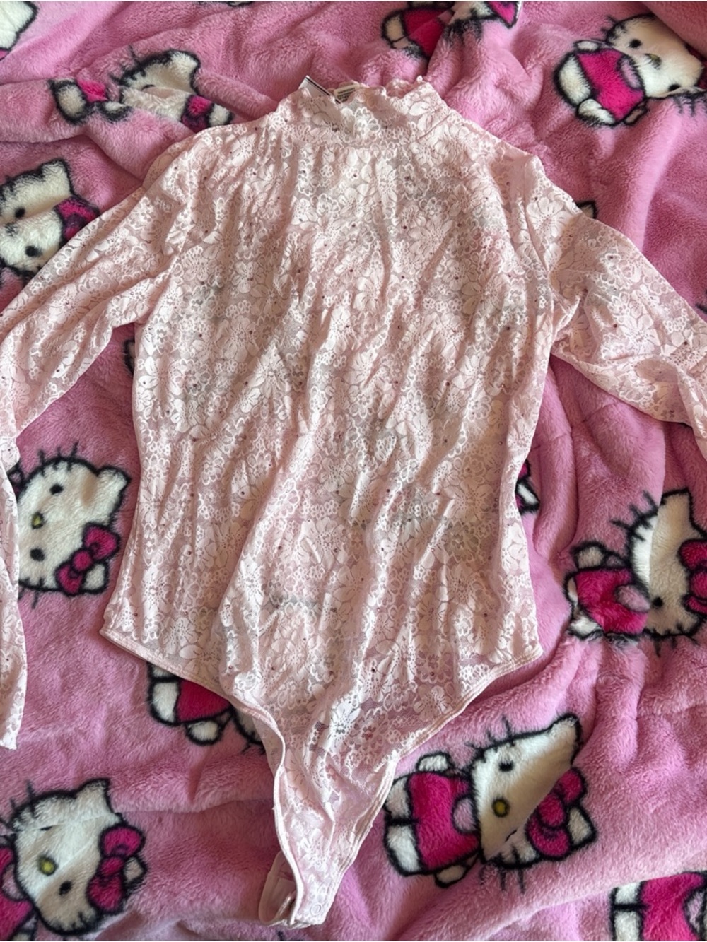 Sheer Pink Lace Lingerie Bodysuit – Size Large – NWT – Gemstone Detail